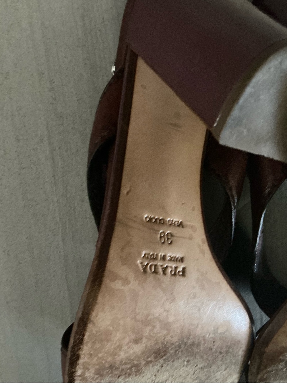 PRADA VINTAGE Leather Slingback Block Heel Sandal Brown/Purple Size 39 - Picture 11 of 11